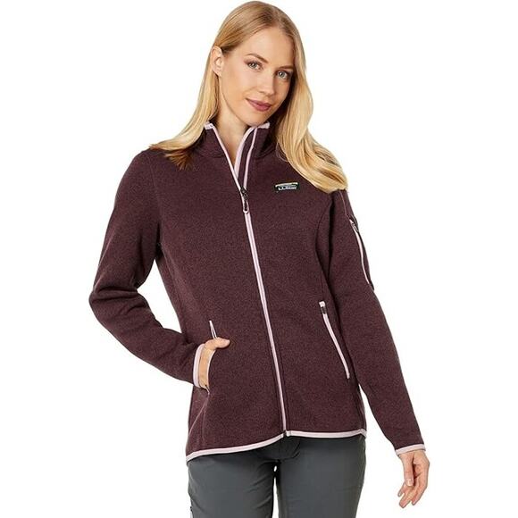 L.L. Bean Sweater Fleece Full Zip Jacket Raisin Brown Small Fall Layer Cozy - Picture 1 of 8